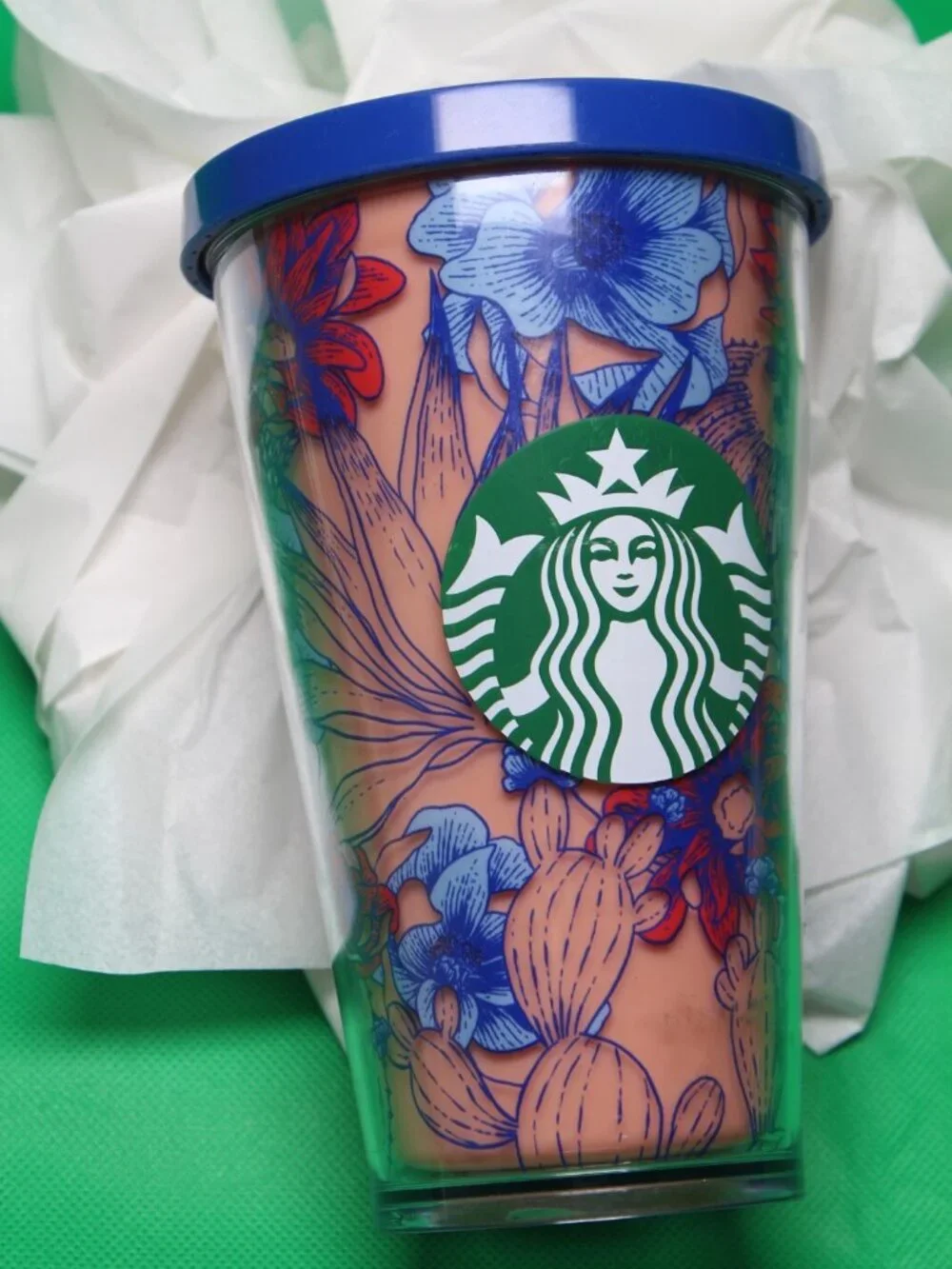 STARBUCKS Rare 2019 Tumbler Blue Red Cactus Floral Desert Grande 16 Oz Cold Cup